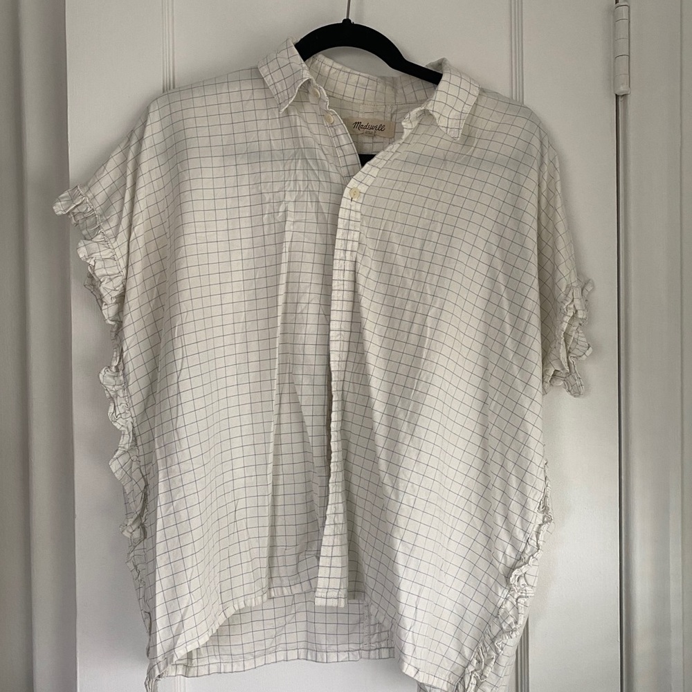Madewell boxy button down blouse with ruffle side